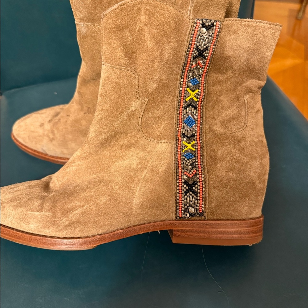 Ash Tan Suede Ankle Boots with Beaded Detail